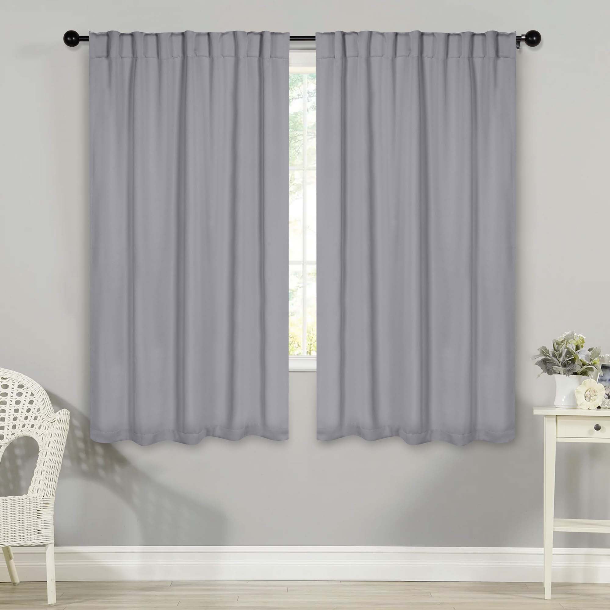 Superior Blackout Solid Light Filtering Back Tab Curtain Panel Set, 52" x 63", Silver