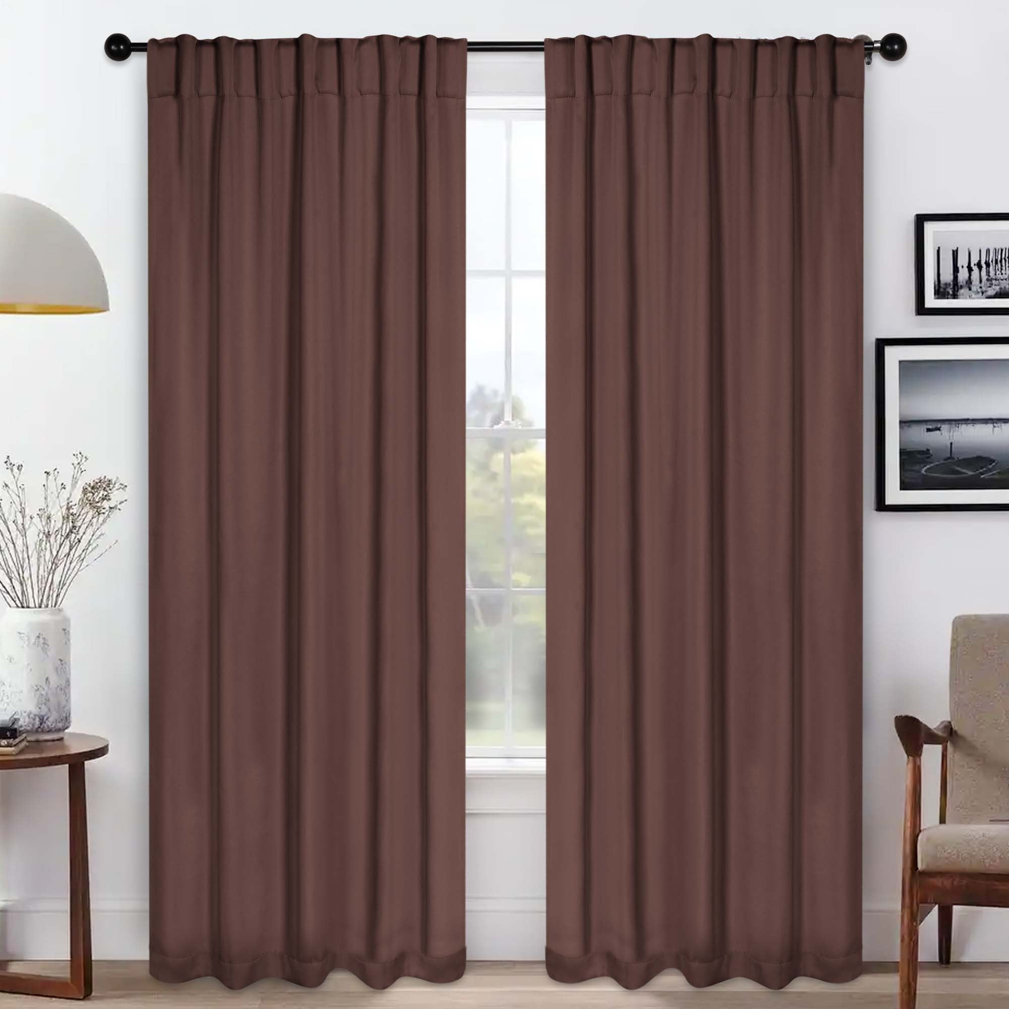 Cappuccino Polyester Blackout Back Tab Curtains, 52" x 72"