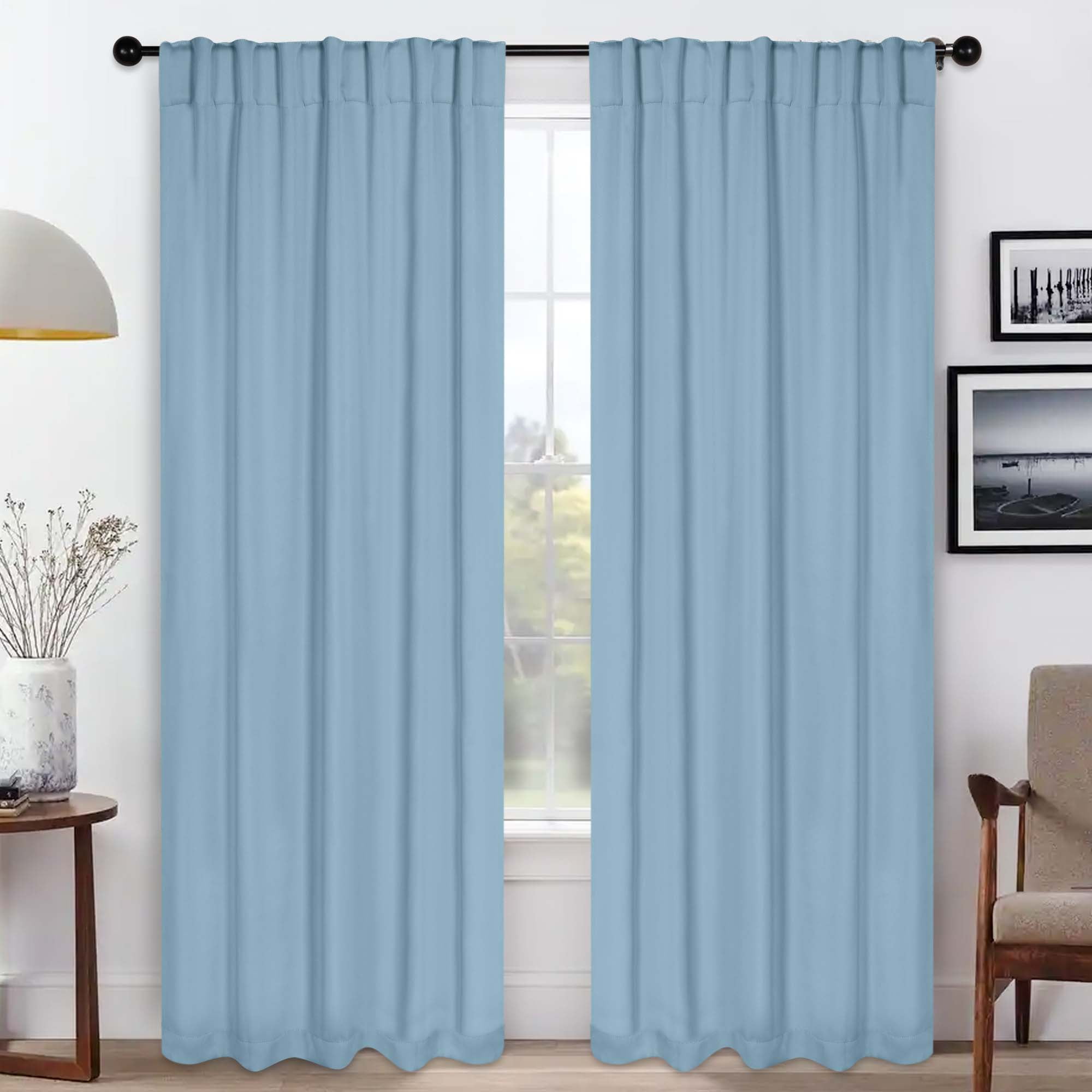 Superior Blackout Solid Light Filtering Back Tab Curtain Panel Set, 52" x 72", Light Blue