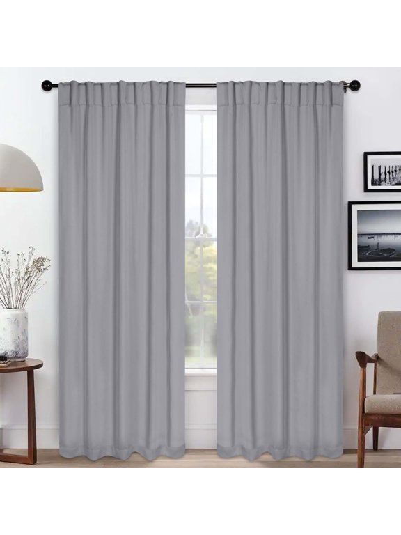 Blackout Solid Light Filtering Back Tab Curtain Panel Set, 52" x 72", Silver