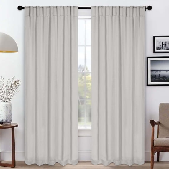 Superior Blackout Solid Light Filtering Back Tab Curtain Panel Set, 52" x 84", Chrome