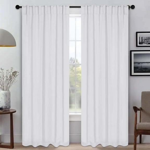 Superior Blackout Solid Light Filtering Back Tab Curtain Panel Set, 52"X 84", Snow White