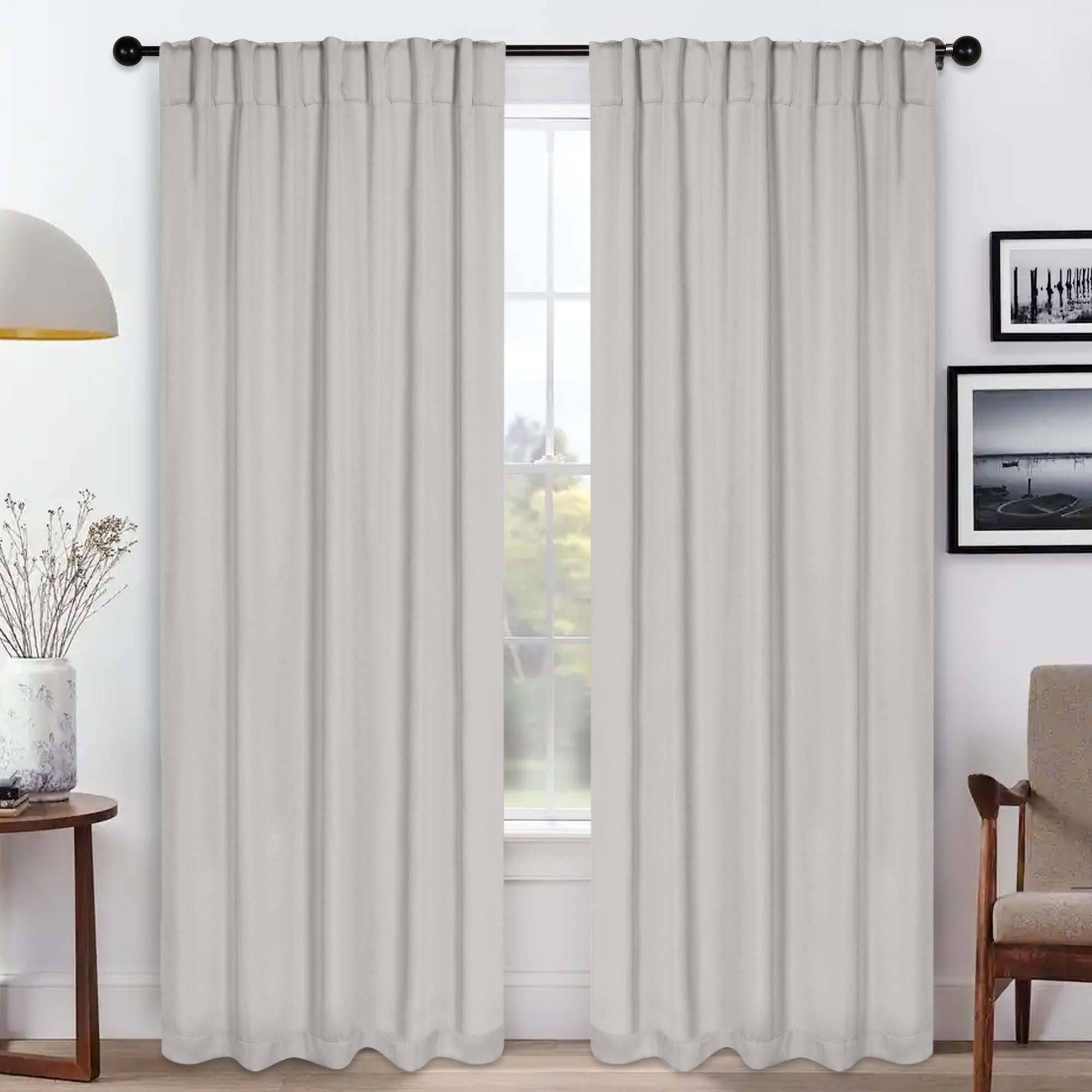 Superior Blackout Solid Light Filtering Back Tab Curtain Panel Set, 52" x 96", Chrome
