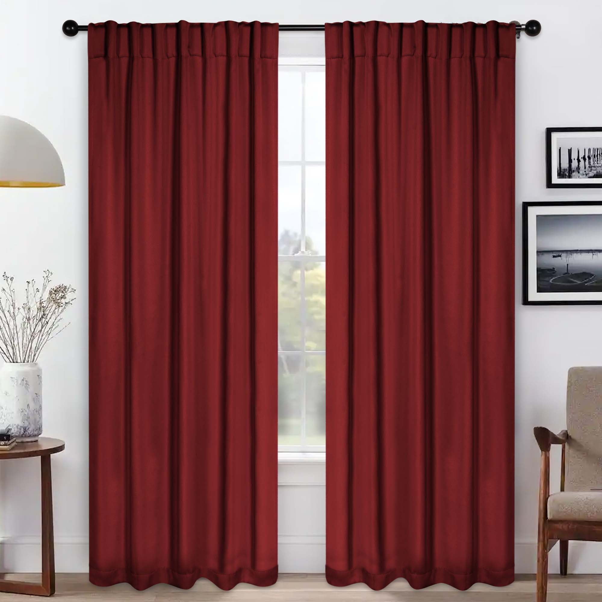 Superior Blackout Solid Light Filtering Back Tab Curtain Panel Set, 52" x 96", Sangria