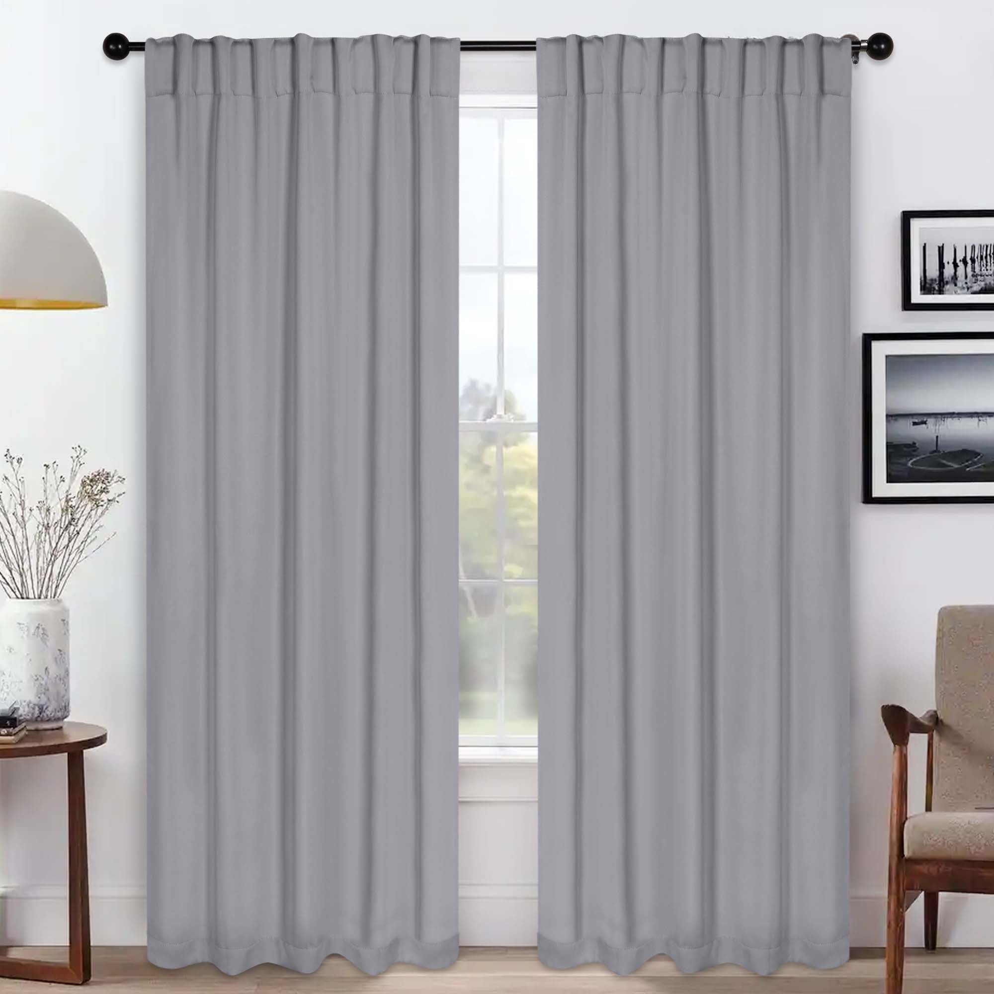 Superior Blackout Solid Light Filtering Back Tab Curtain Panel Set, 52" x 96", Silver