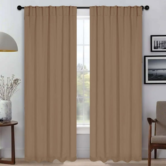 Superior Blackout Solid Light Filtering Back Tab Curtain Panel Set, 52"X 96", Smoked Ash