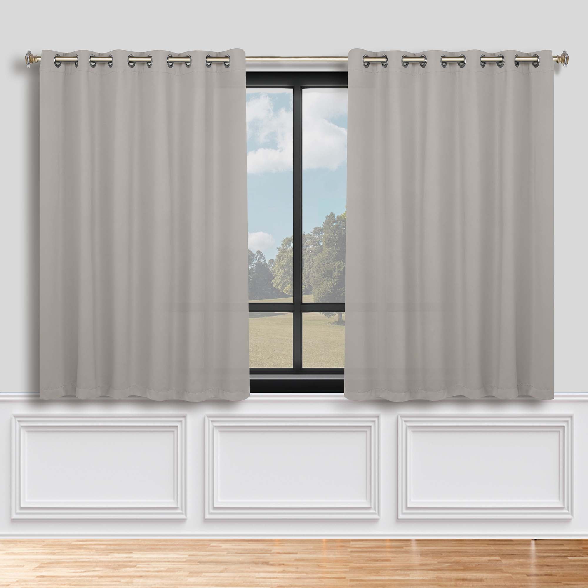 Superior Blackout Solid Light Filtering Grommet Curtain Panel Set, 70" x 63", Chrome