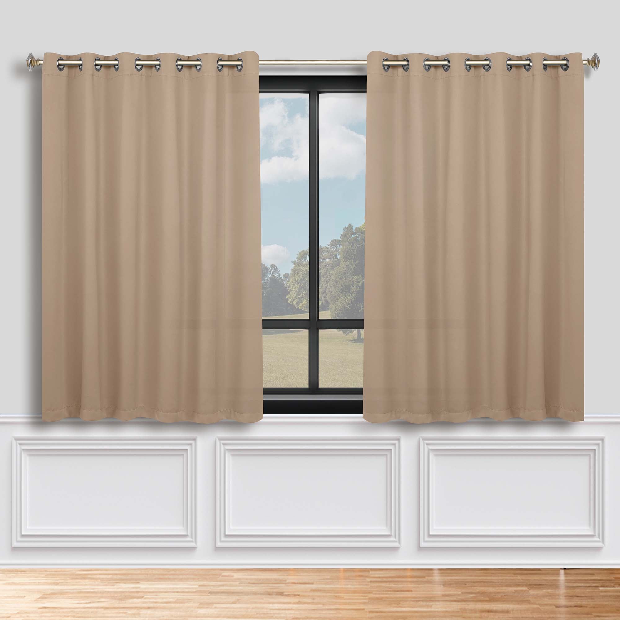 Superior Blackout Solid Light Filtering Grommet Curtain Panel Set, 70" x 63", Smoked Ash