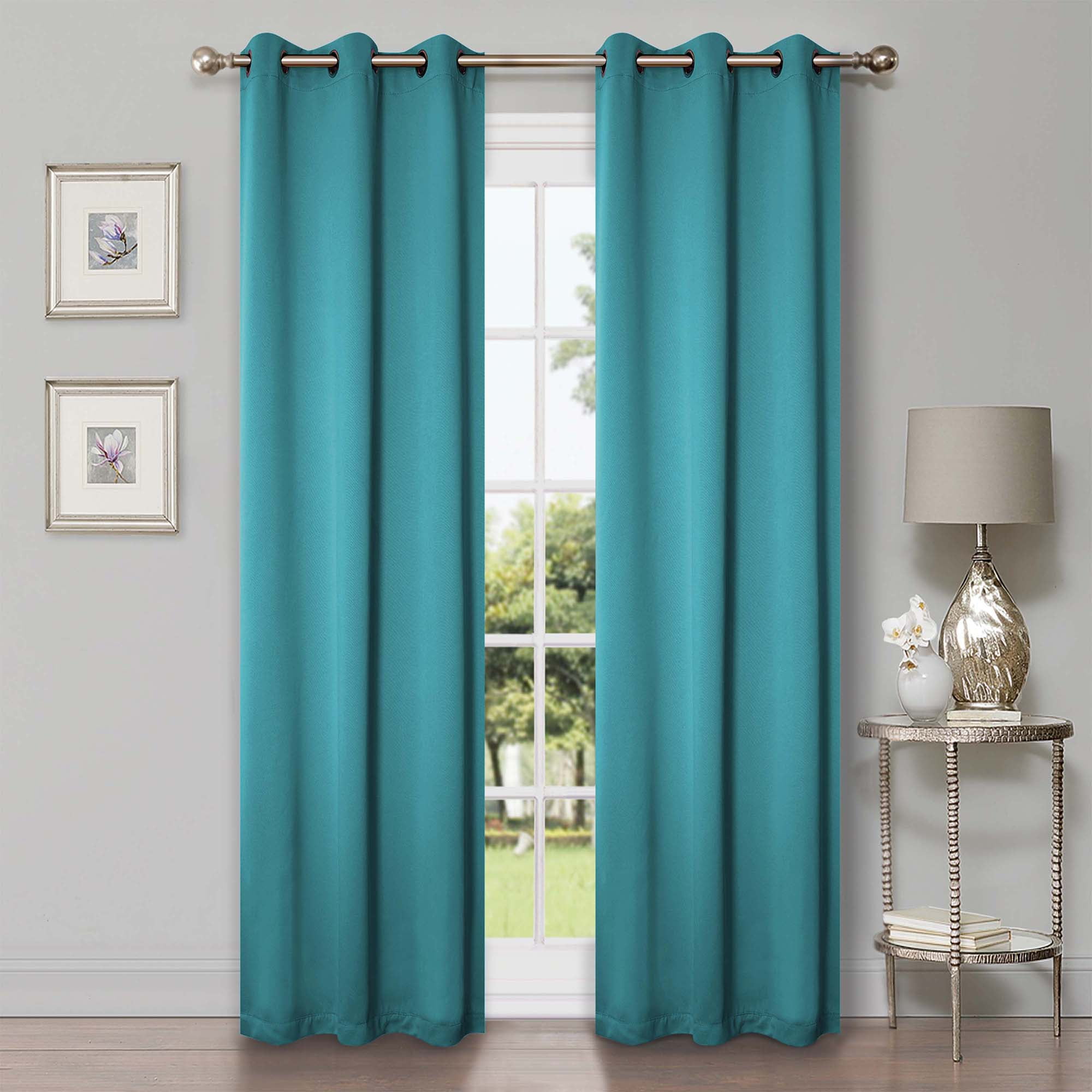 Superior Blackout Solid Light Filtering Grommet Curtain Panel Set, 42" x 108", Aqua