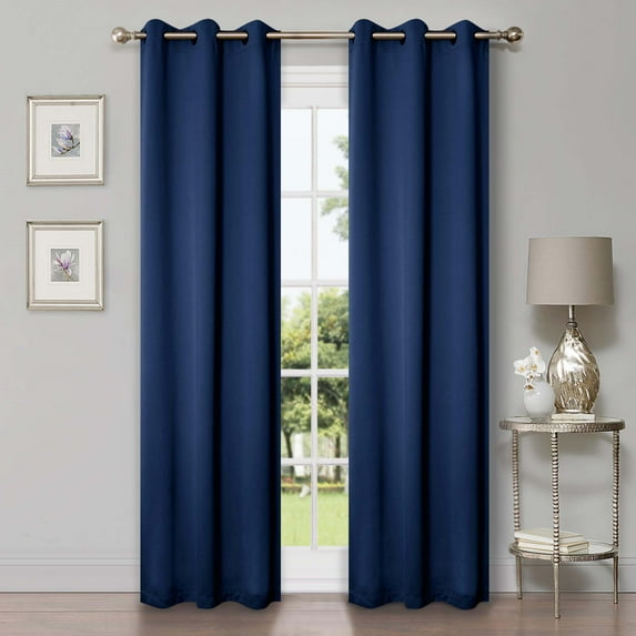Superior Blackout Solid Light Filtering Grommet Curtain Panel Set, 42"X 108", Navy Blue