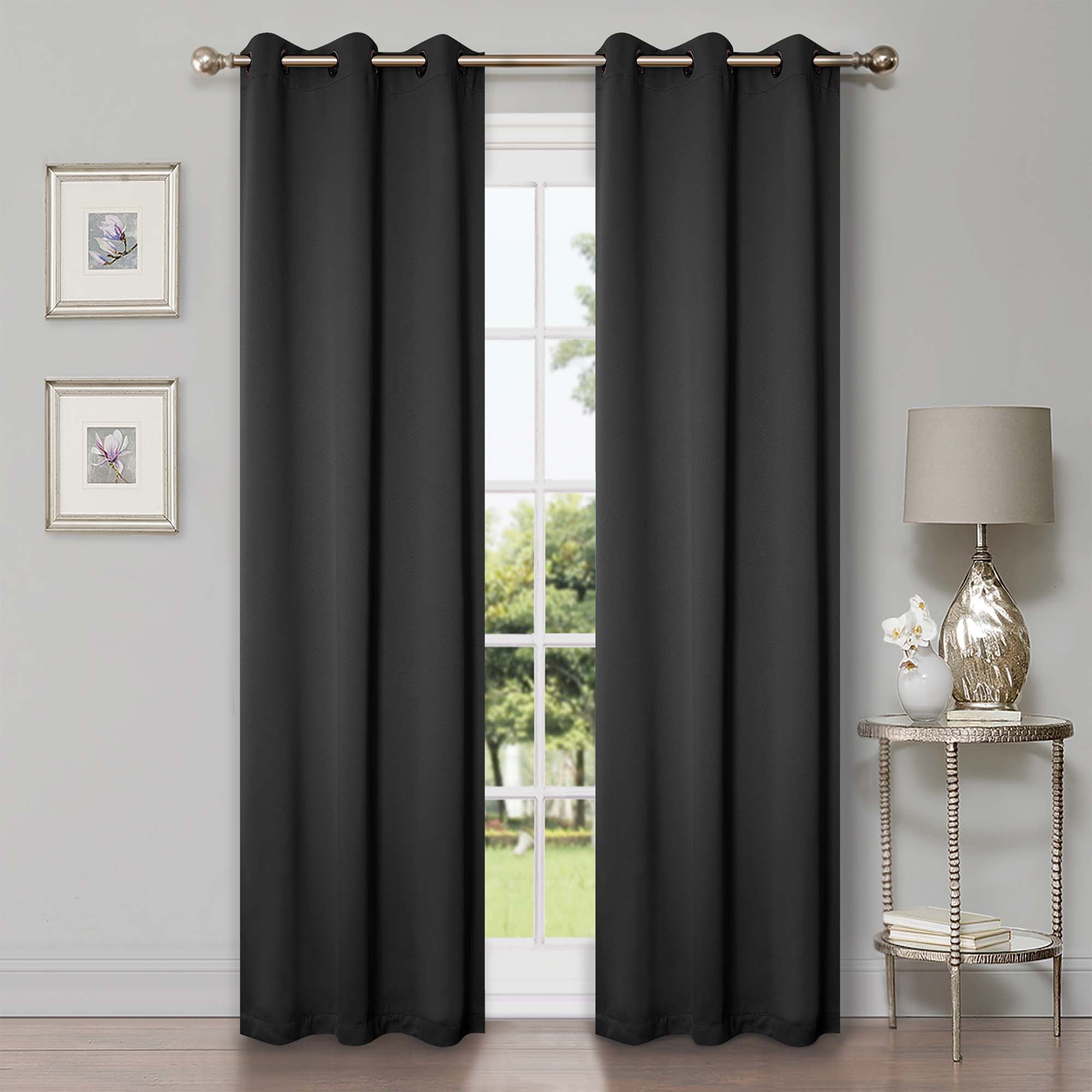 Superior Blackout Solid Light Filtering Grommet Curtain Panel Set, 42" x 84", Black