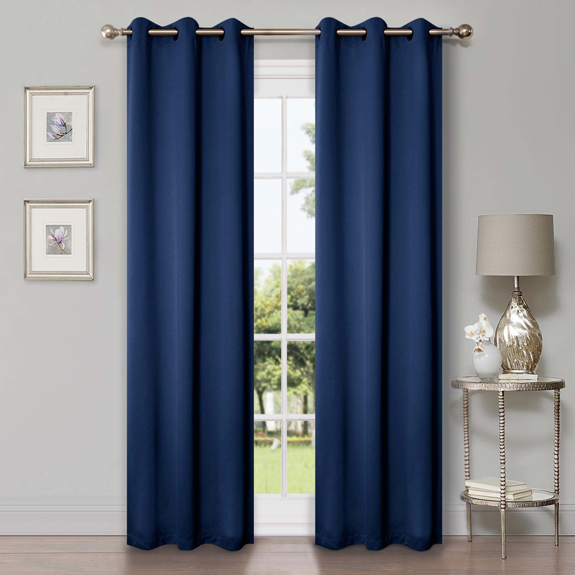 Superior Blackout Solid Light Filtering Grommet Curtain Panel Set, 42" x 96", Navy Blue