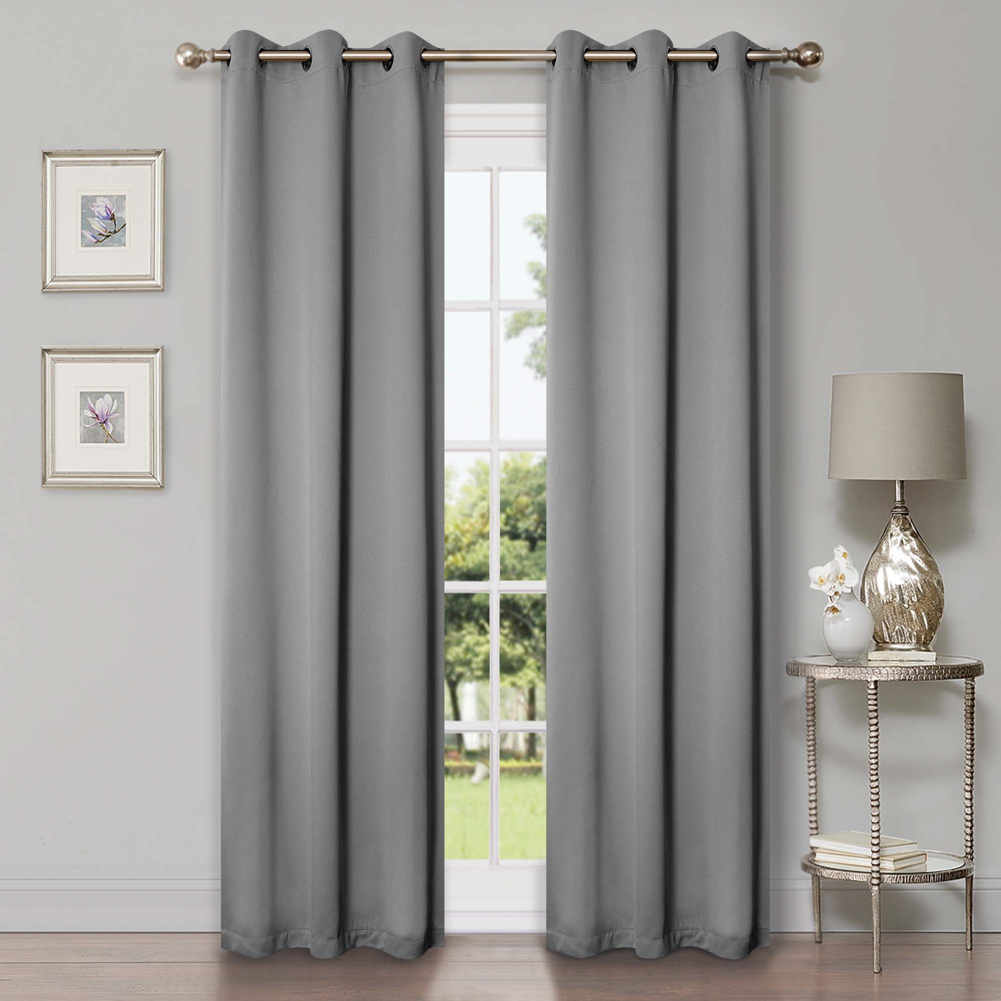 Superior Blackout Solid Light Filtering Grommet Curtain Panel Set, 42" x 96", Silver
