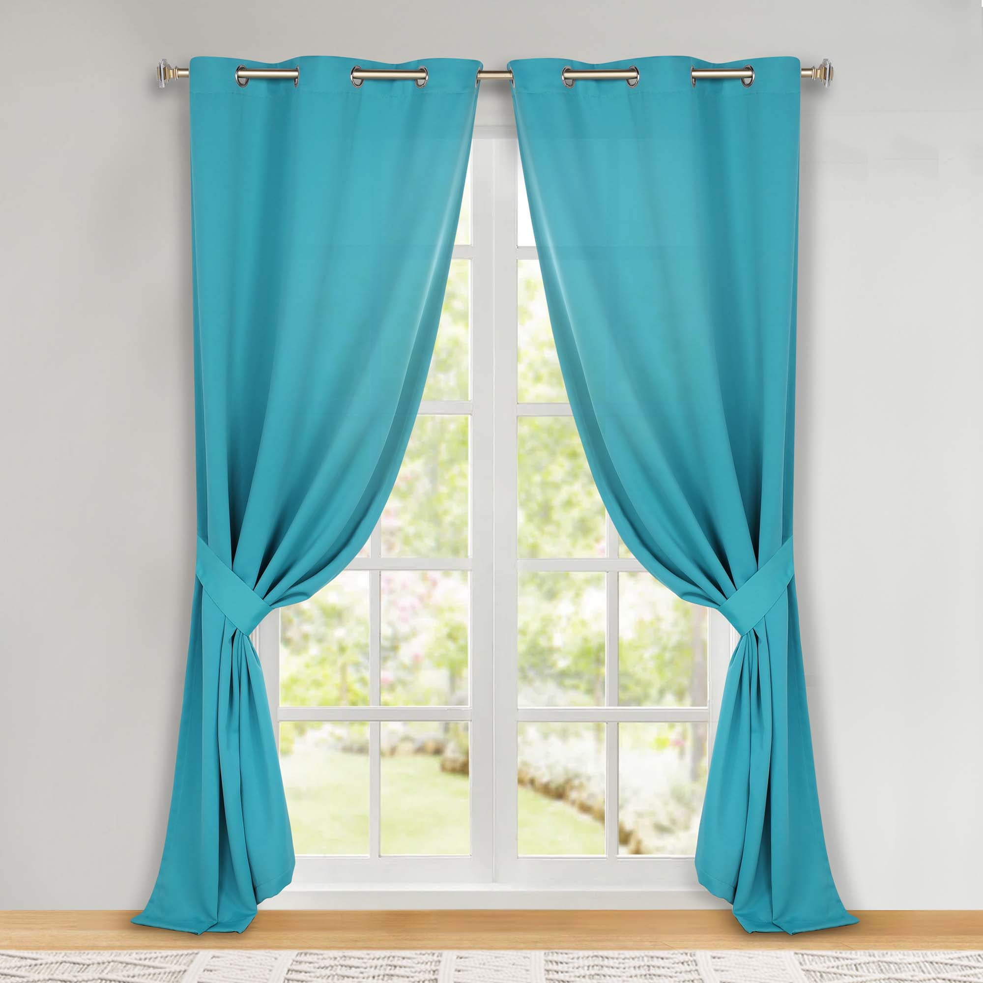 Superior Blackout Solid Light Filtering Grommet Curtain Panel Set, 46" x 108", Aqua