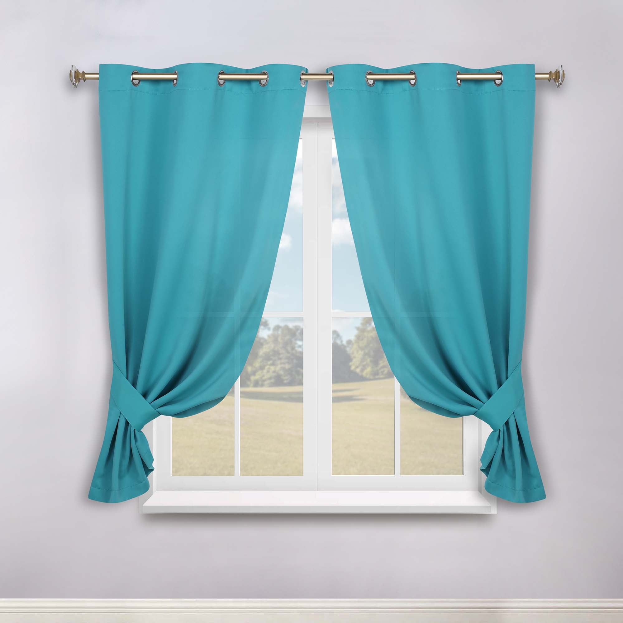 Superior Blackout Solid Light Filtering Grommet Curtain Panel Set, 46" x 63", Aqua