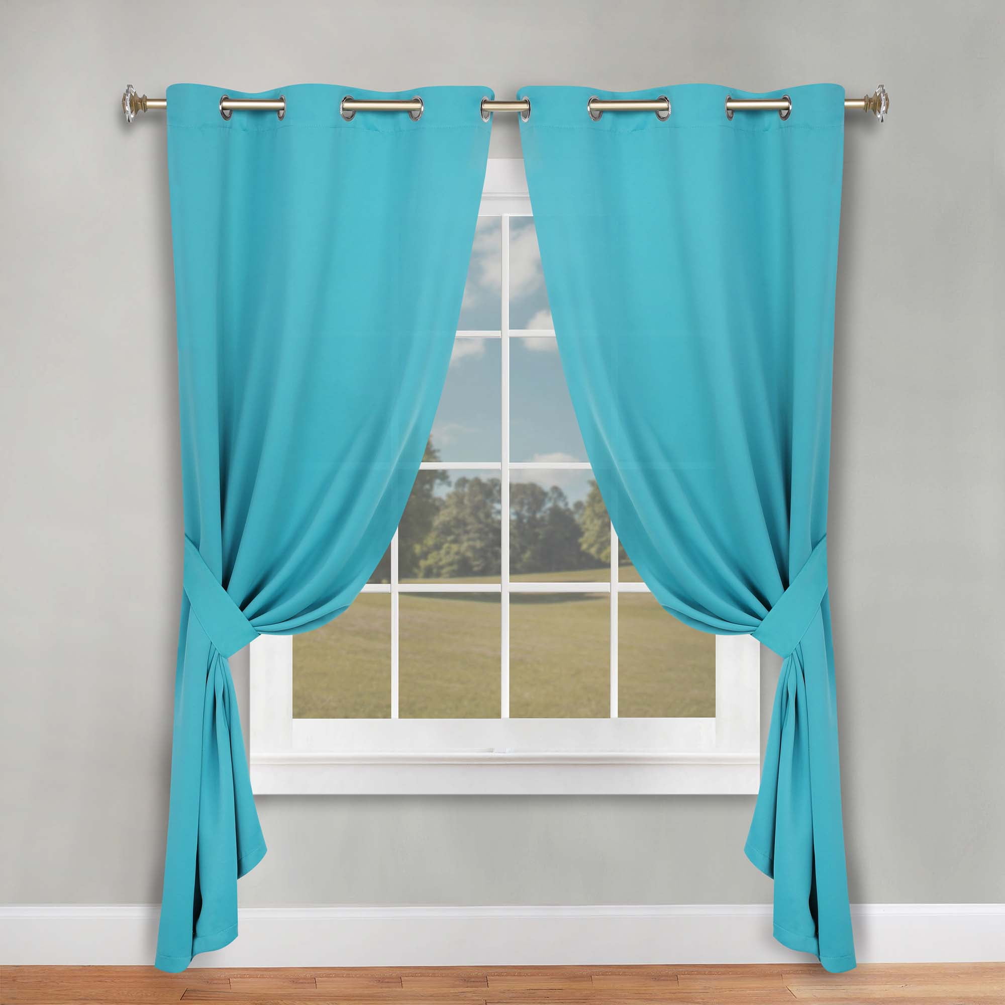 Superior Blackout Solid Light Filtering Grommet Curtain Panel Set, 46" x 84", Aqua
