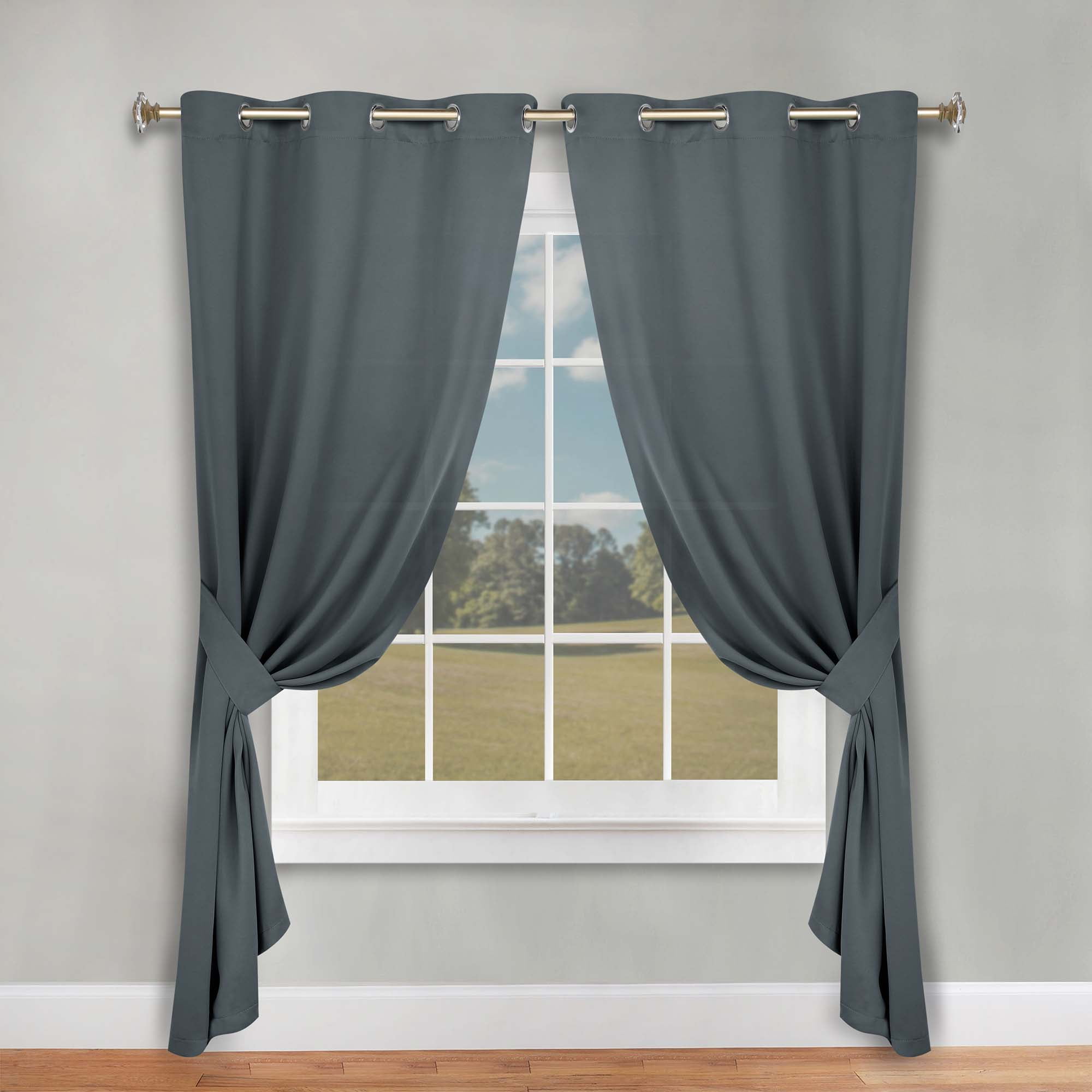 Superior Blackout Solid Light Filtering Grommet Curtain Panel Set, 46" x 84", Grey