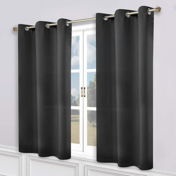 Superior Blackout Solid Light Filtering Grommet Curtain Panel Set, 52"X 63", Black