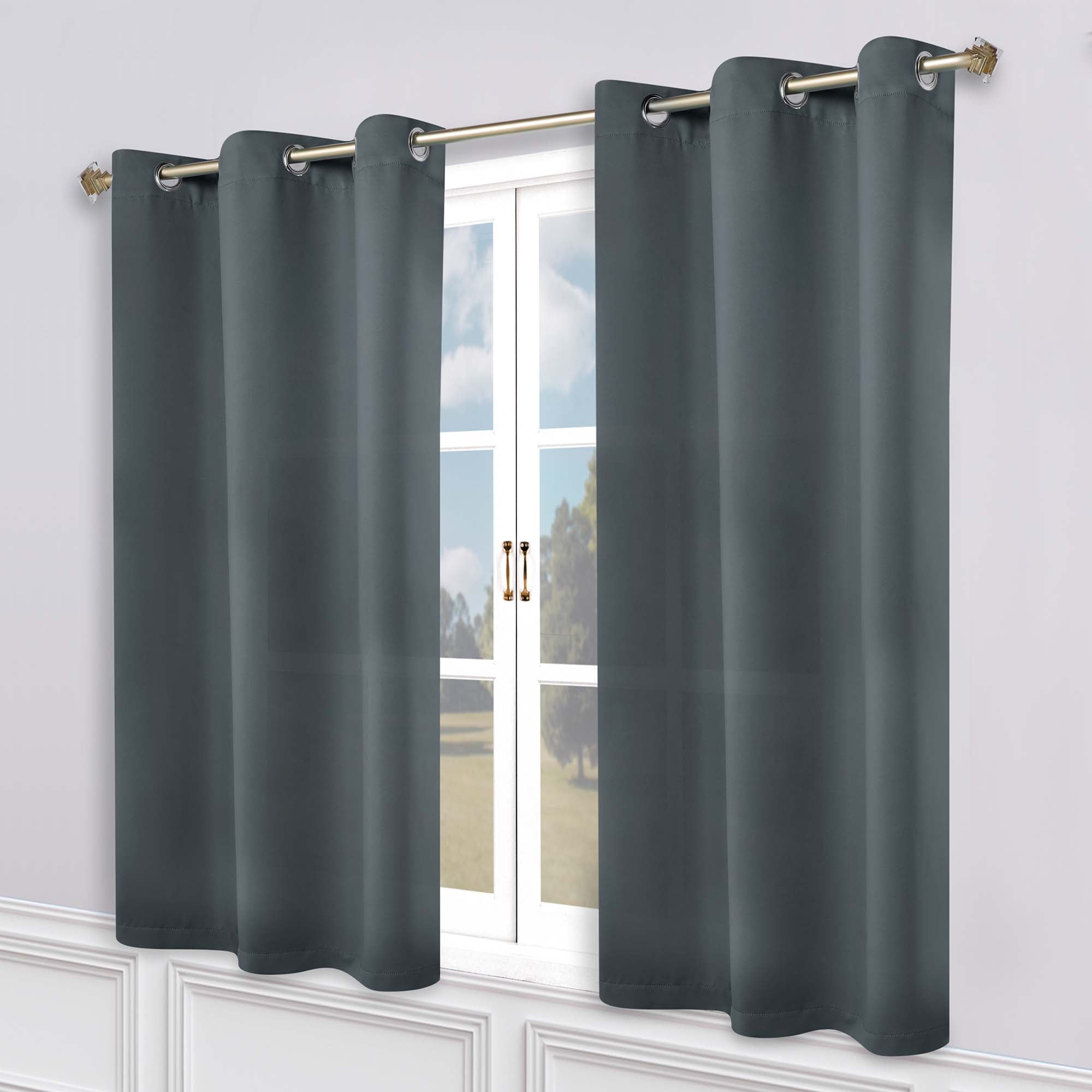 Superior Blackout Solid Light Filtering Grommet Curtain Panel Set, 52" x 63", Grey