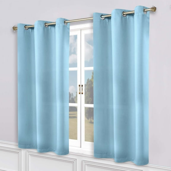 Superior Blackout Solid Light Filtering Grommet Curtain Panel Set, 52"X 63", Light Blue