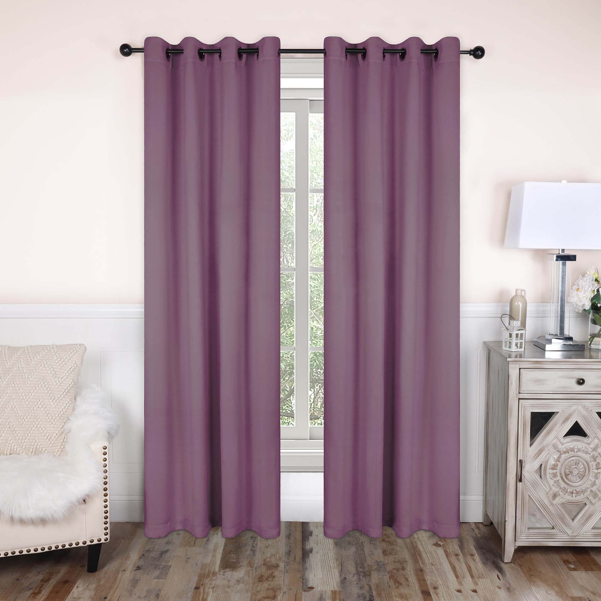 Superior Blackout Solid Light Filtering Grommet Curtain Panel Set, 52" x 108", Wisteria