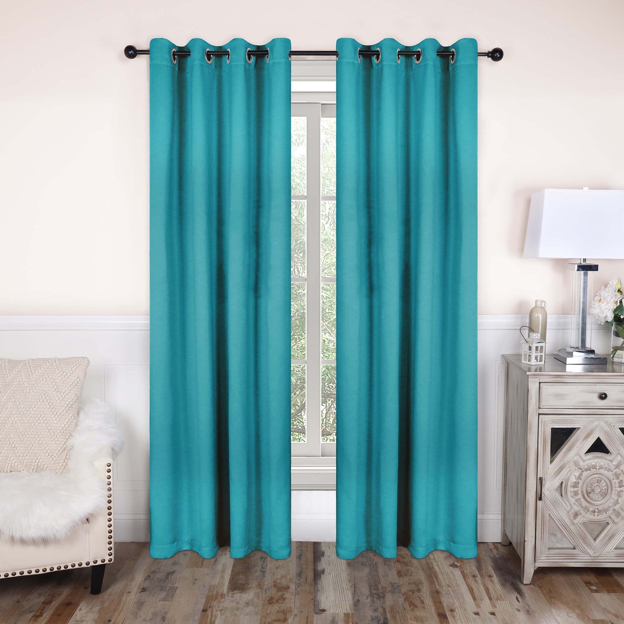 Superior Blackout Solid Light Filtering Grommet Curtain Panel Set, 52" x 120", Aqua