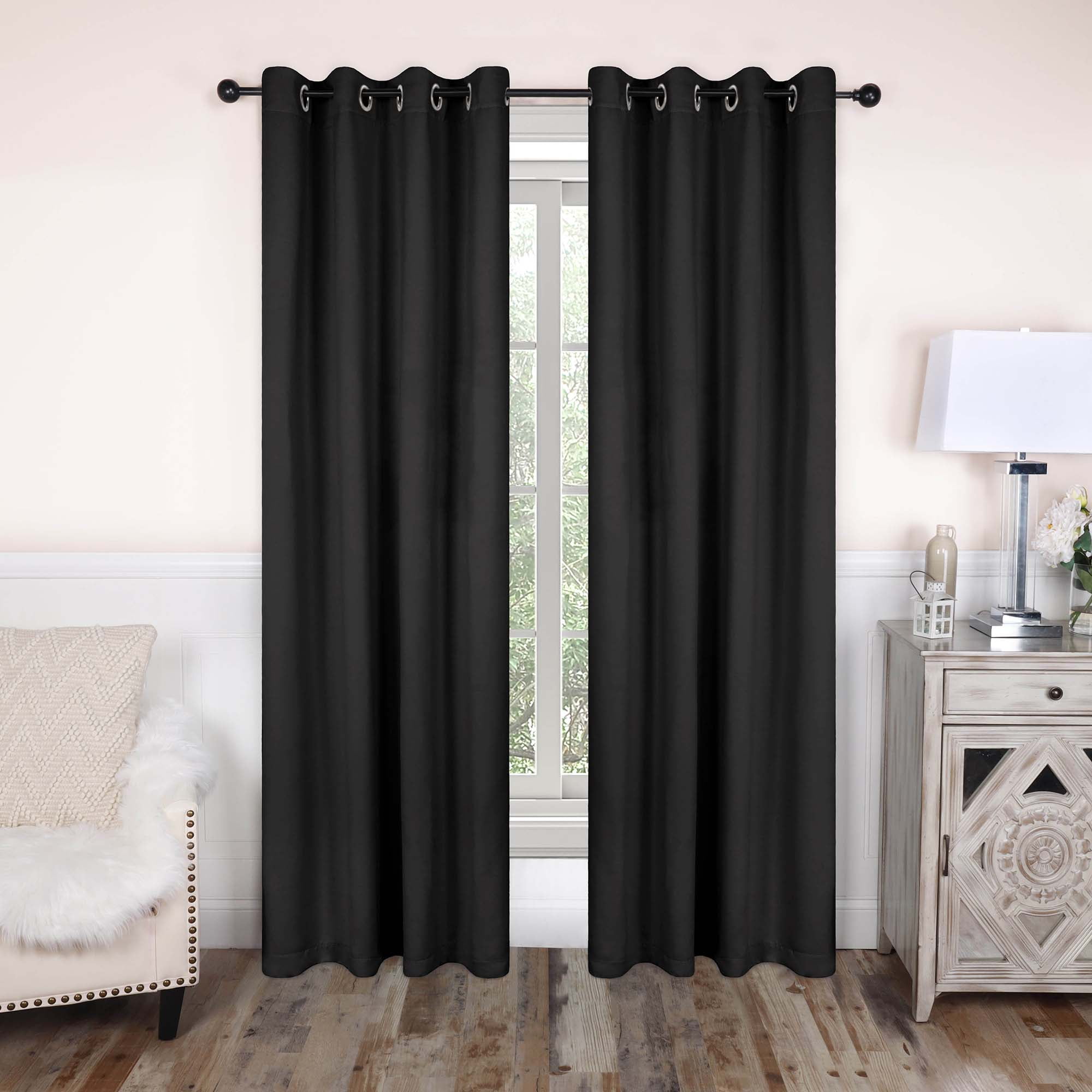 Superior Blackout Solid Light Filtering Grommet Curtain Panel Set, 52" x 120", Black