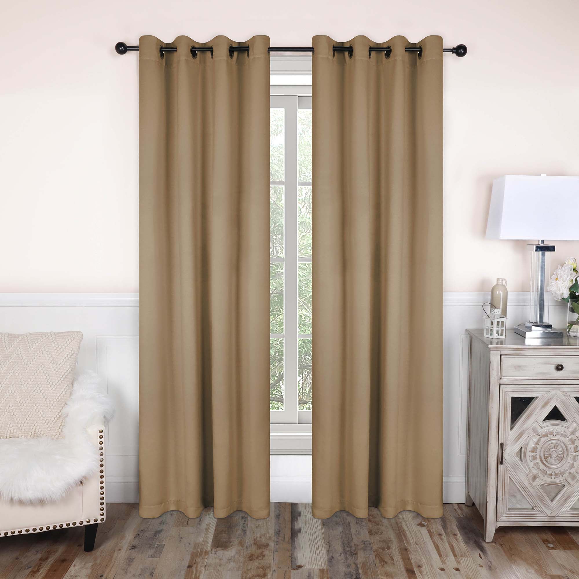 Superior Blackout Solid Light Filtering Grommet Curtain Panel Set, 52" x 120", Smoked Ash
