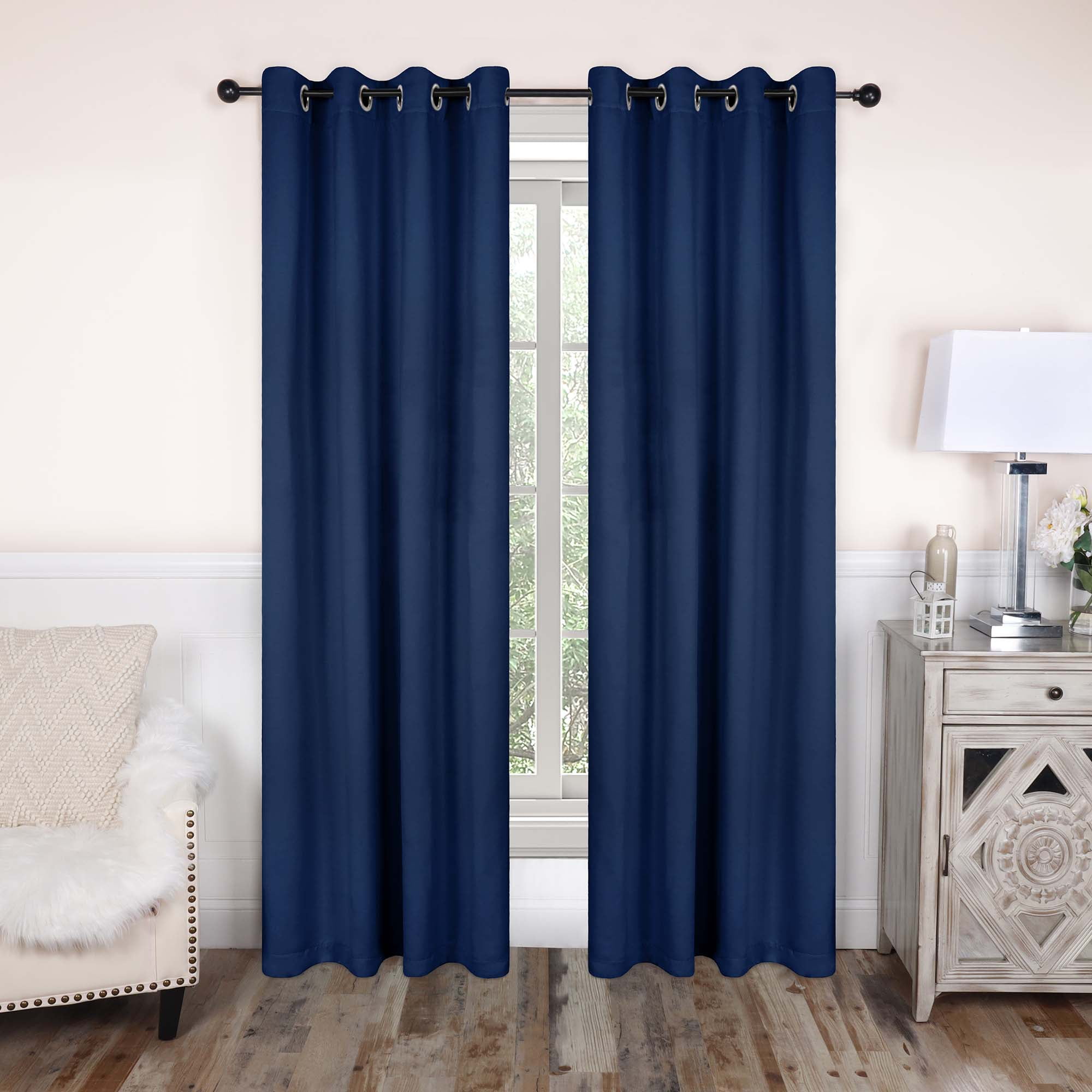 Superior Blackout Solid Light Filtering Grommet Curtain Panel Set, 52" x 72", Navy Blue