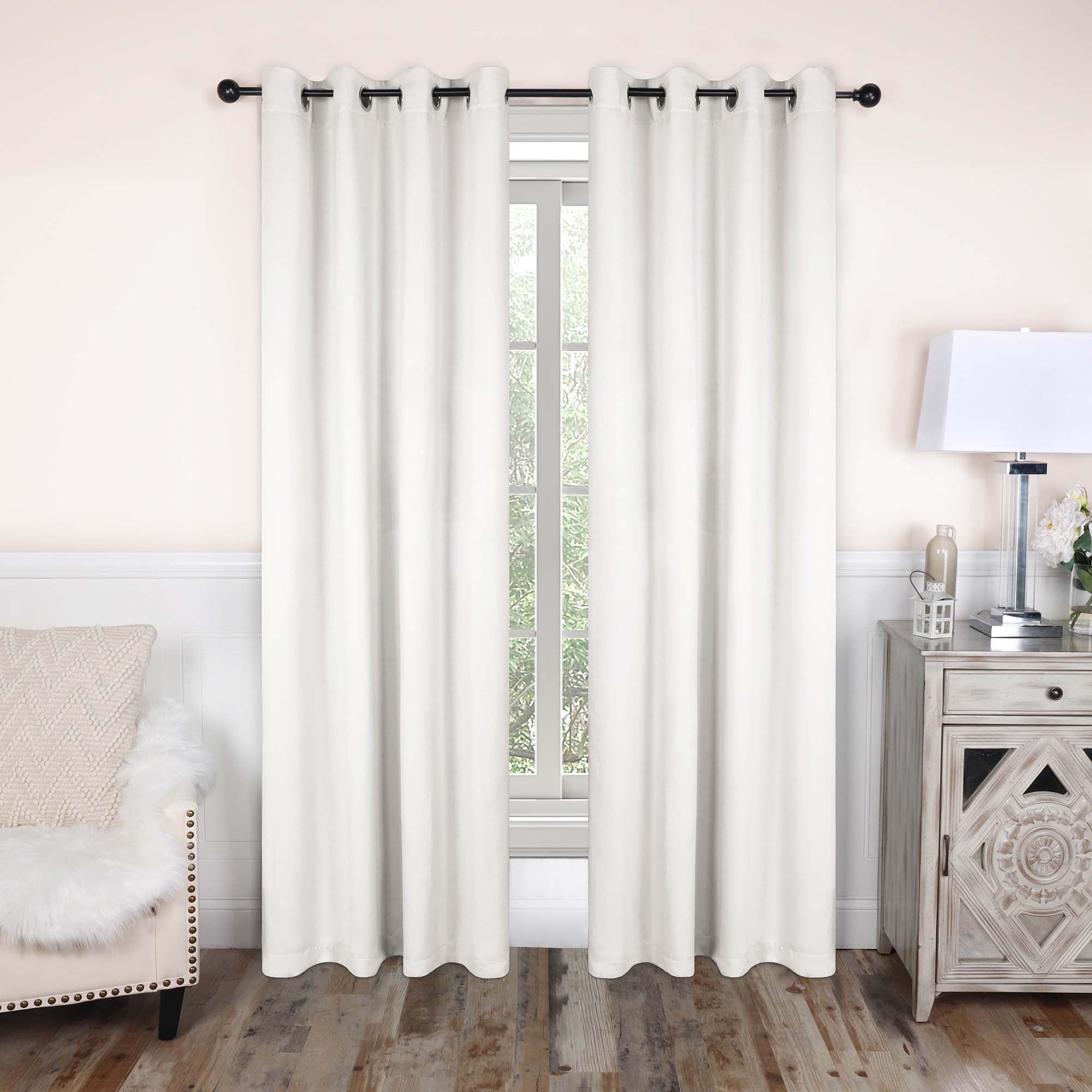 Superior Blackout Solid Light Filtering Grommet Curtain Panel Set, 52" x 72", Snow White