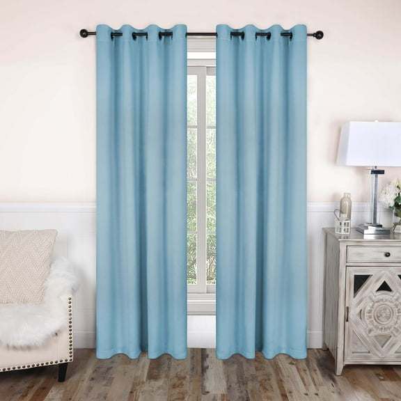 Superior Blackout Solid Light Filtering Grommet Curtain Panel Set, 52"X 84", Light Blue