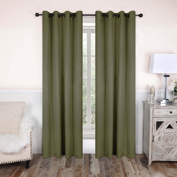 Superior Blackout Solid Light Filtering Grommet Curtain Panel Set, 52" x 84", Olive Green