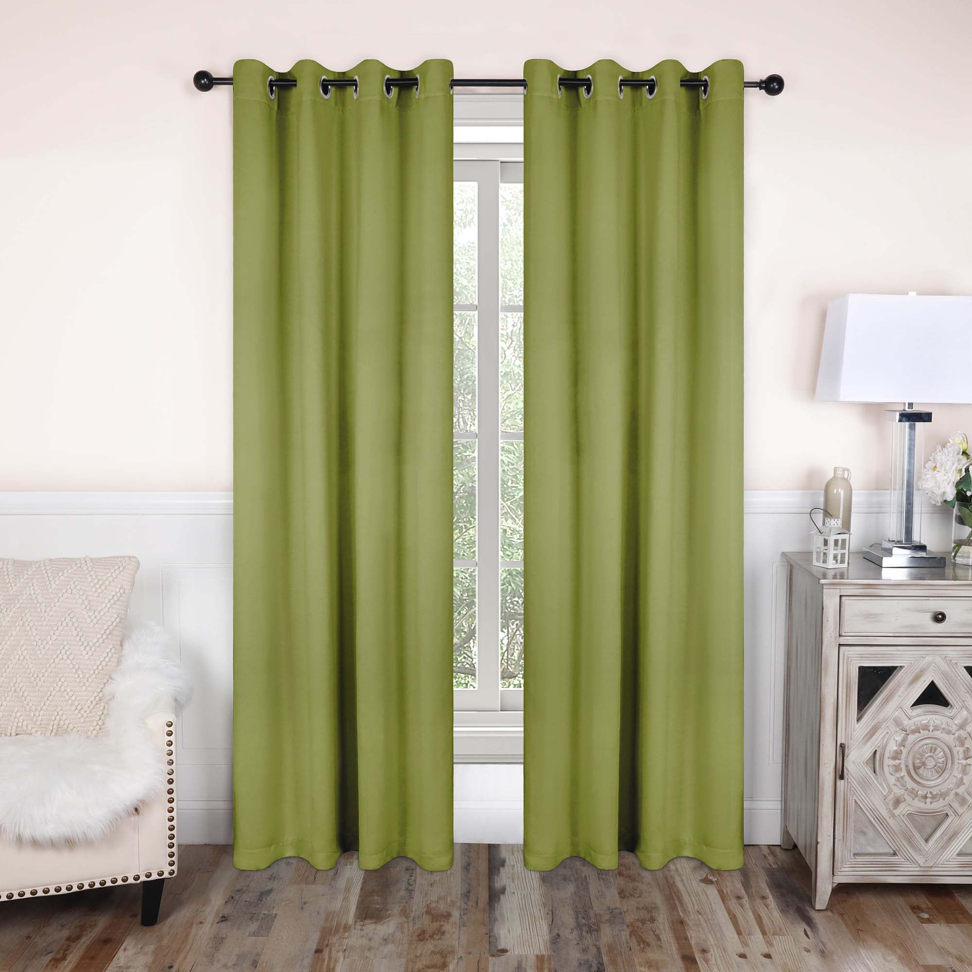 Superior Blackout Solid Light Filtering Grommet Curtain Panel Set, 52" x 84", Sage