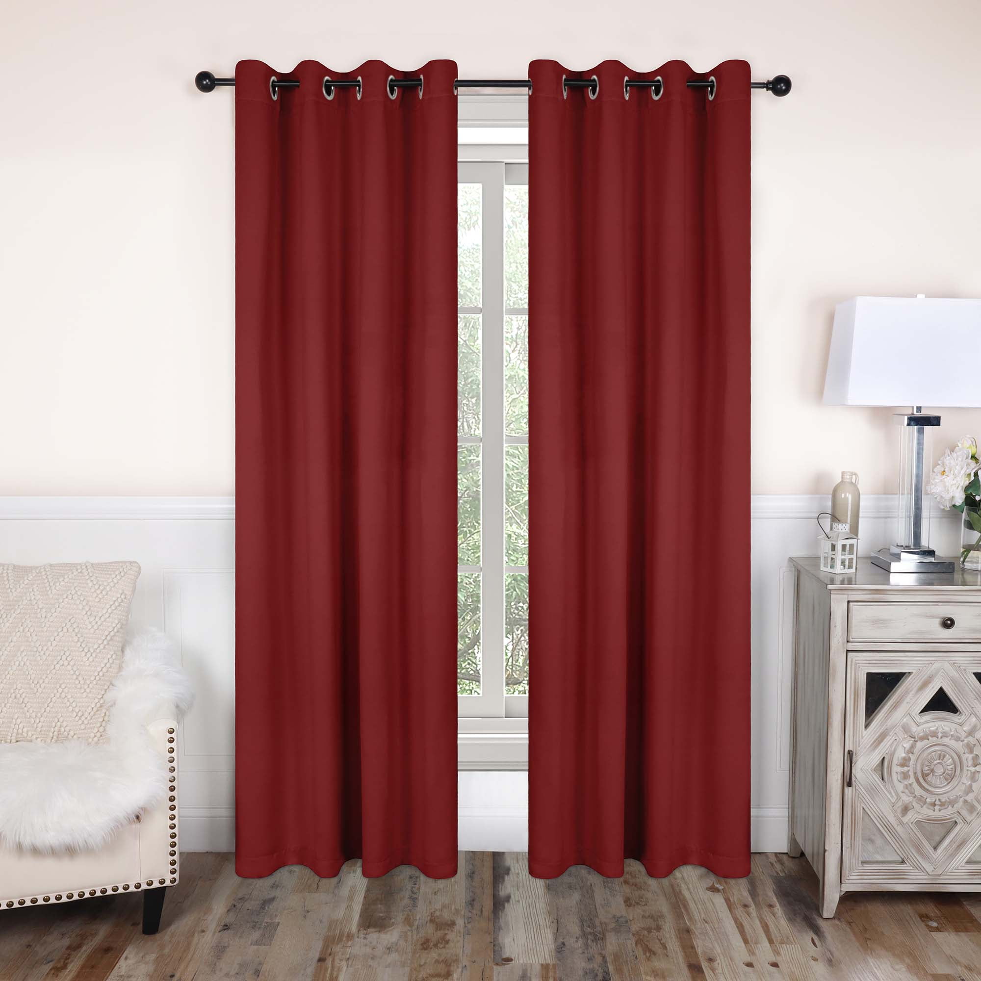 Superior Blackout Solid Light Filtering Grommet Curtain Panel Set, 52" x 84", Sangria
