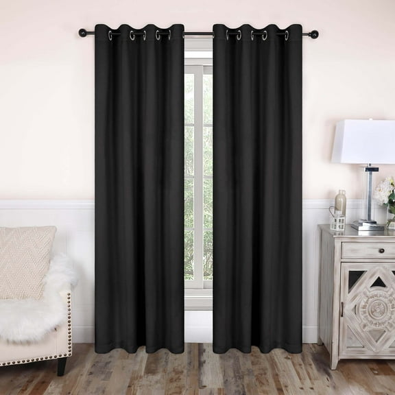 Superior Blackout Solid Light Filtering Grommet Curtain Panel Set, 52"X 96", Black