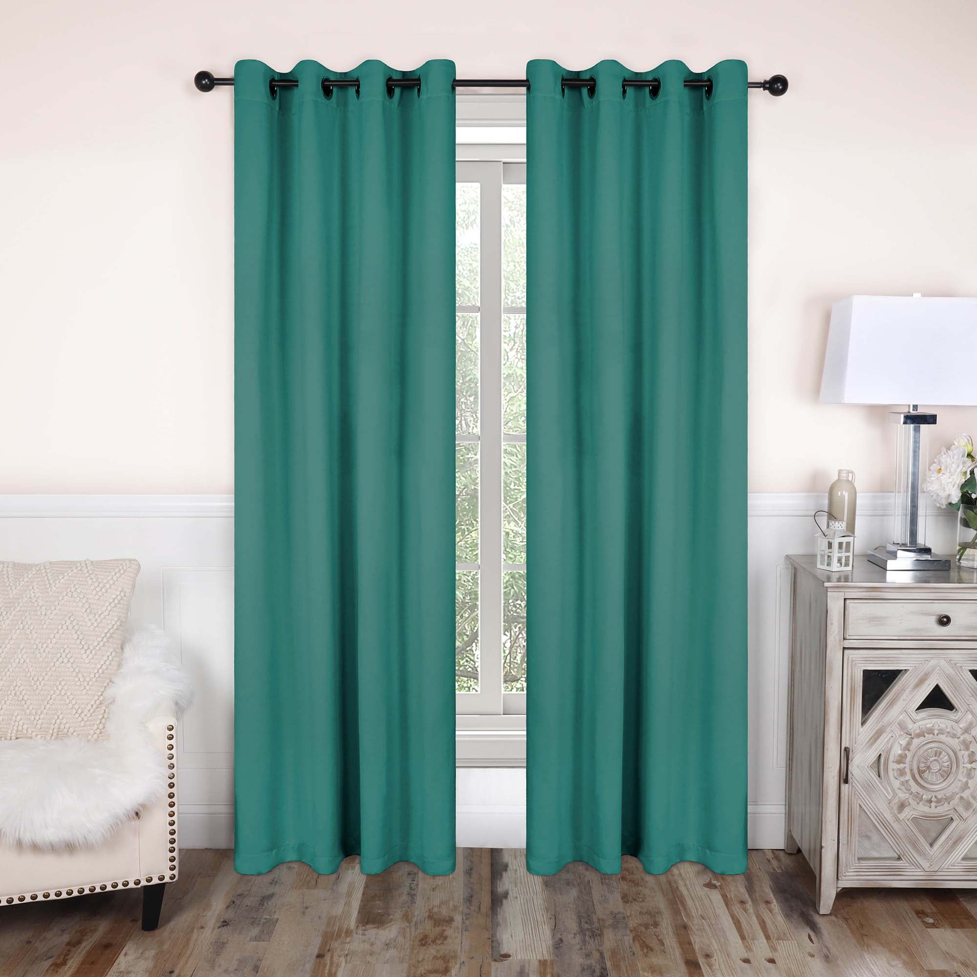 Superior Blackout Solid Light Filtering Grommet Curtain Panel Set, 52" x 96", Teal