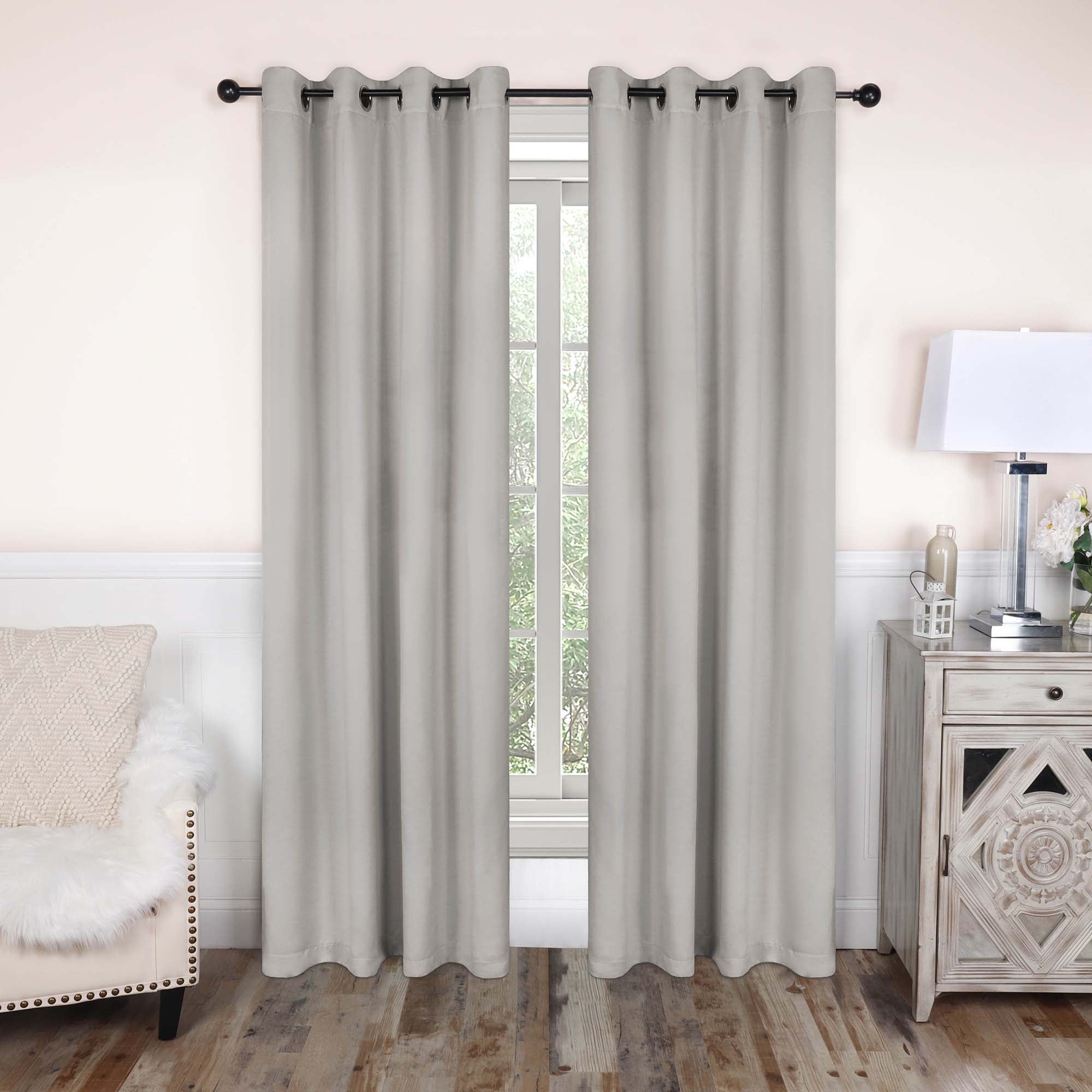Superior Blackout Solid Light Filtering Grommet Curtain Panel Set, 52" x 96", Chrome