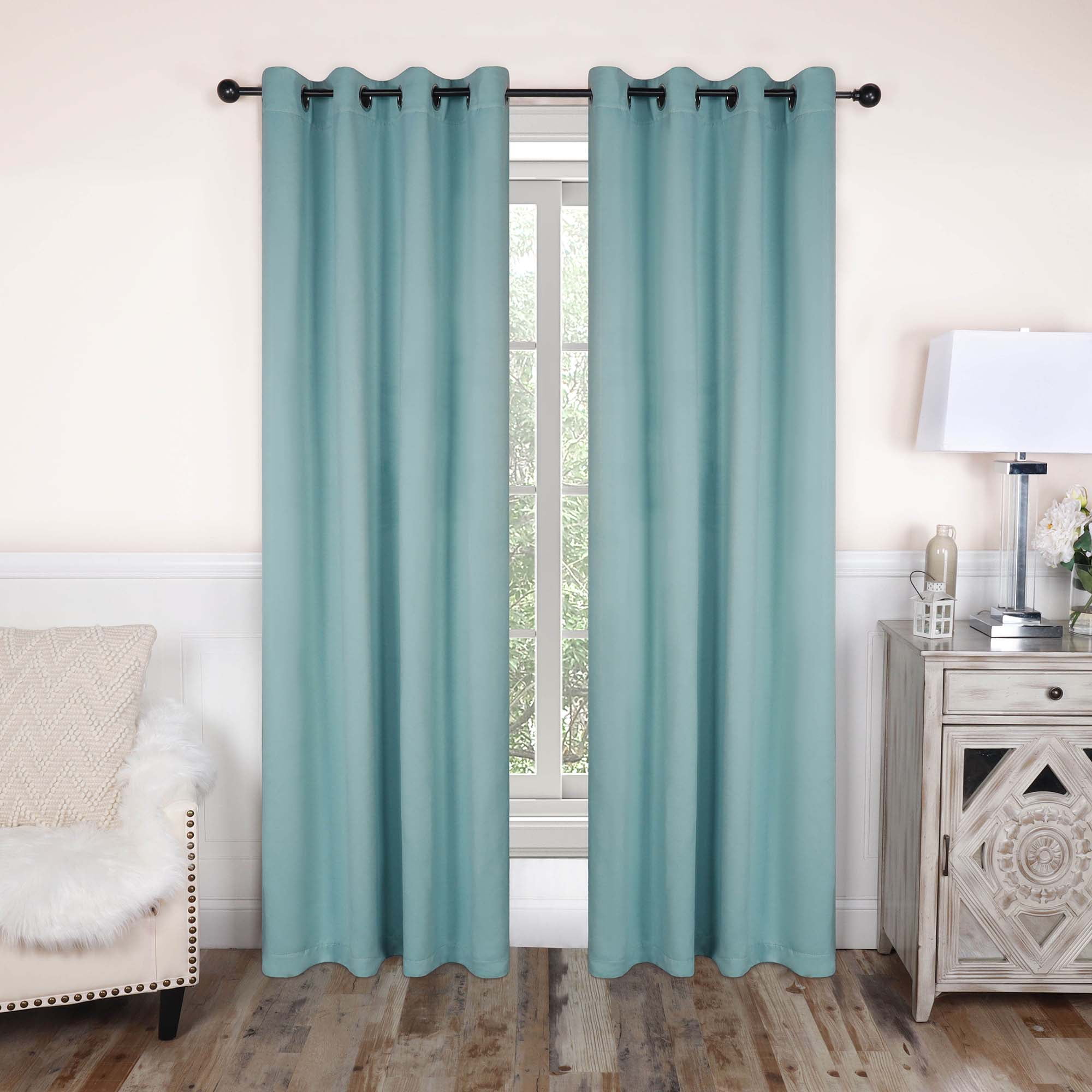 Superior Blackout Solid Light Filtering Grommet Curtain Panel Set, 52" x 96", Green Lily