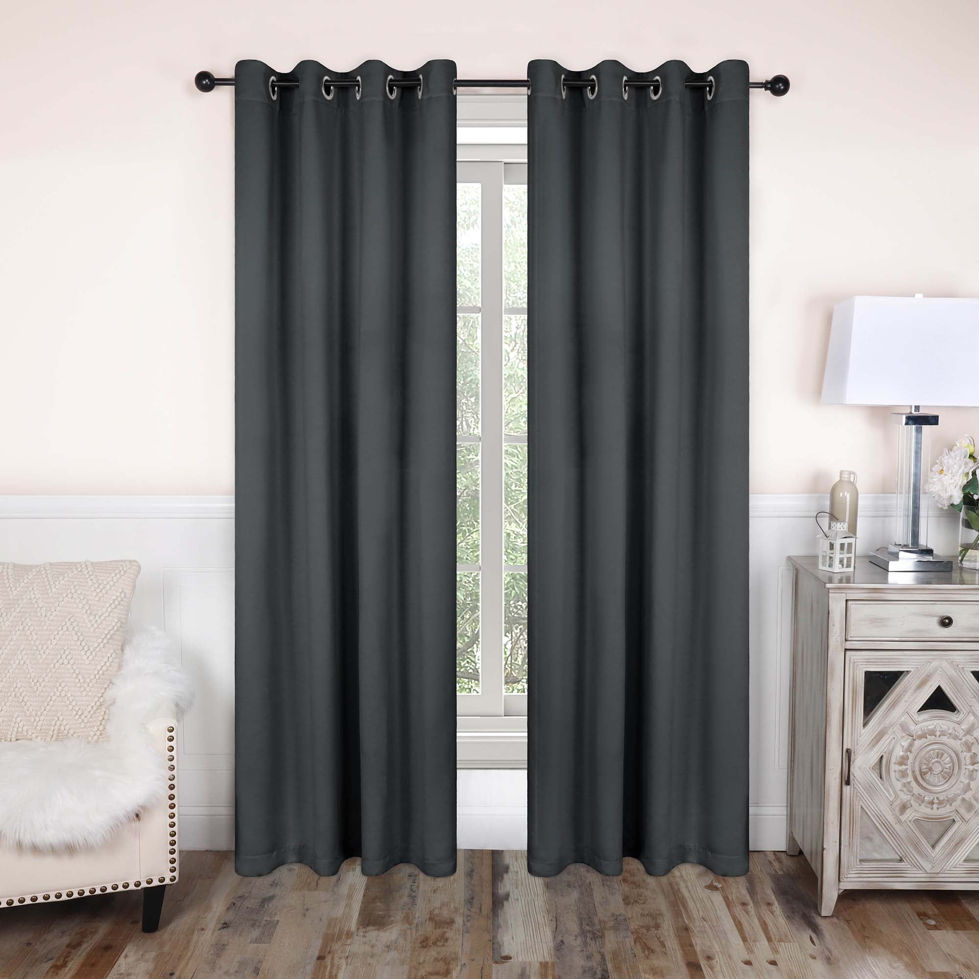 Superior Blackout Solid Light Filtering Grommet Curtain Panel Set, 52"X 96", Grey