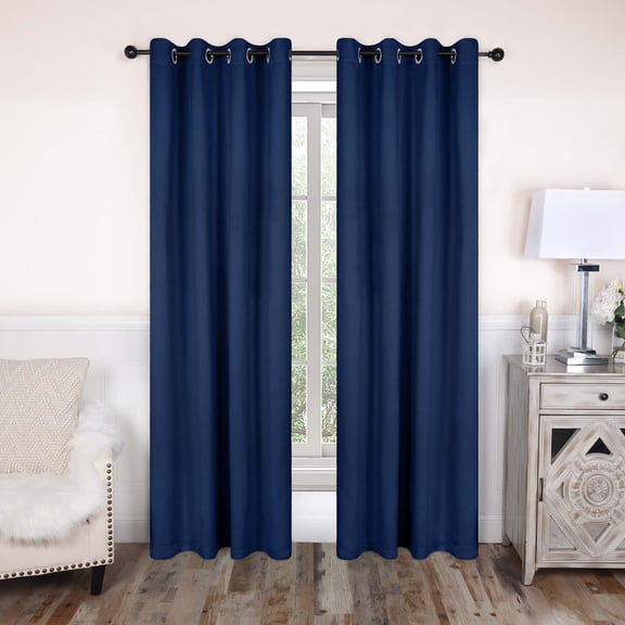 Superior Blackout Solid Light Filtering Grommet Curtain Panel Set, 52" x 96", Navy Blue