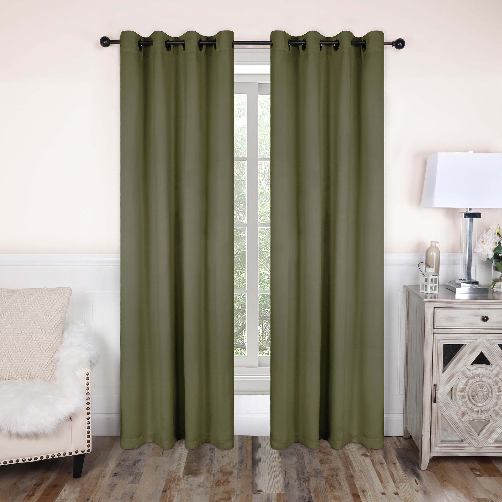 Superior Blackout Solid Light Filtering Grommet Curtain Panel Set, 52" x 96", Olive Green