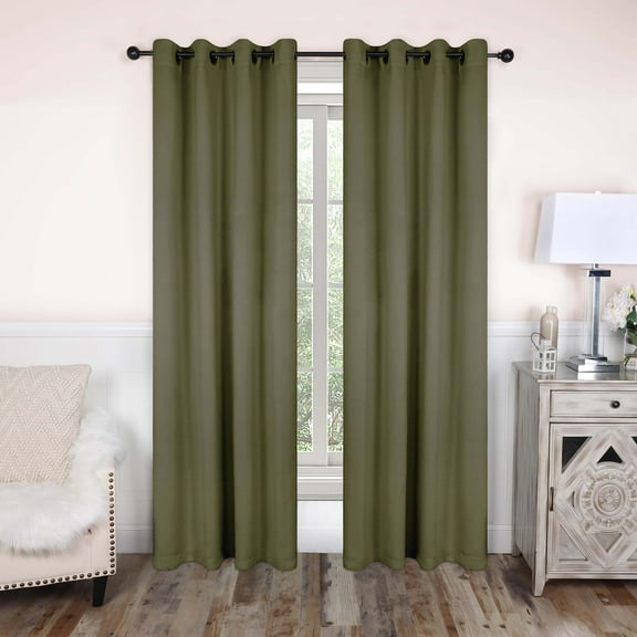Superior Blackout Solid Light Filtering Grommet Curtain Panel Set, 52"X 96", Olive Green