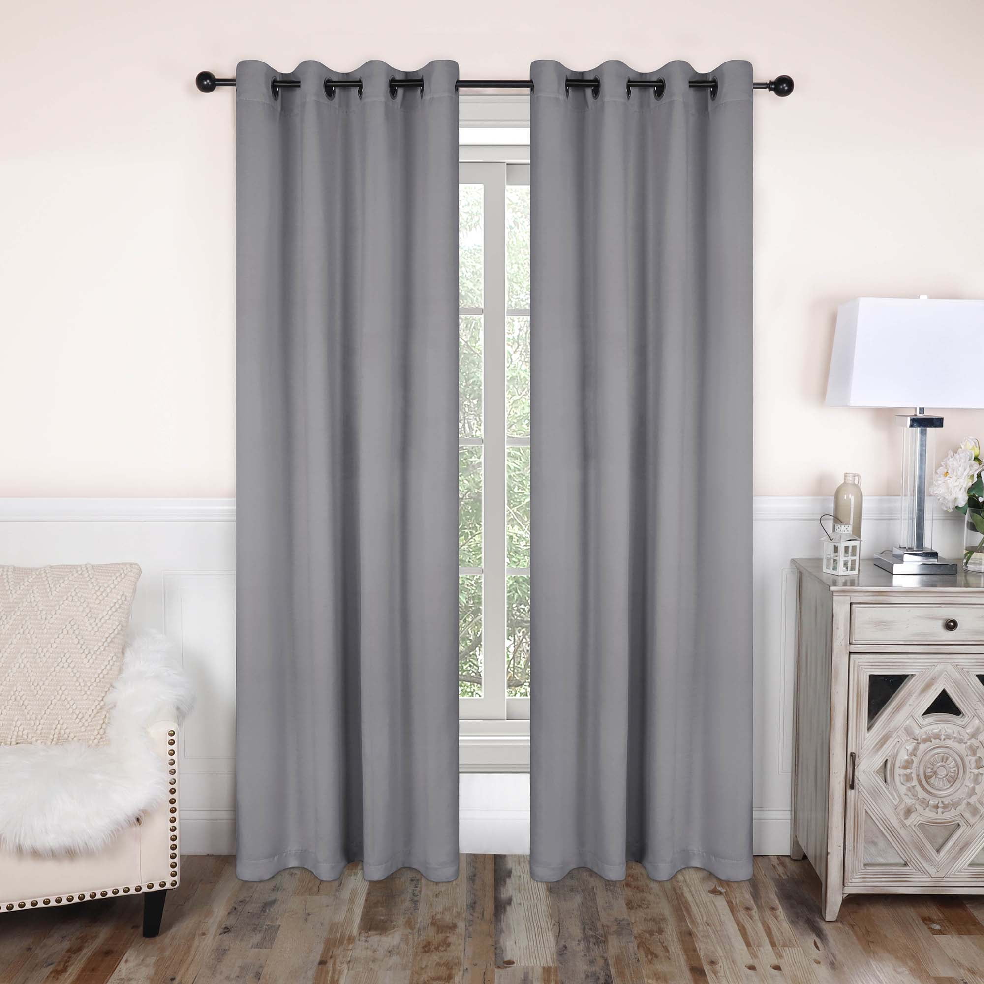 Superior Blackout Solid Light Filtering Grommet Curtain Panel Set, 52" x 96", Silver