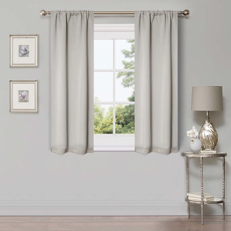 Superior Blackout Solid Light Filtering Rod pocket Curtain Panel Set, 26" x 63", Chrome