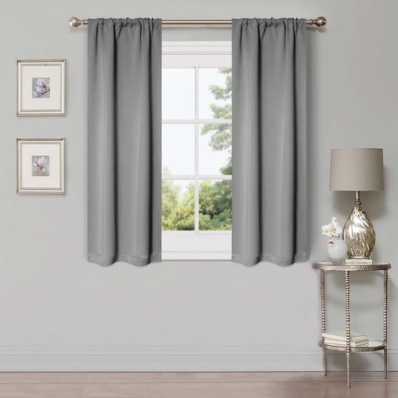 Superior Blackout Solid Light Filtering Rod pocket Curtain Panel Set, 26" x 63", Silver