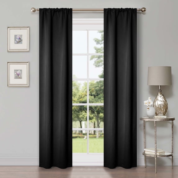 Superior Blackout Solid Light Filtering Rod pocket Curtain Panel Set, 26" x 84", Black