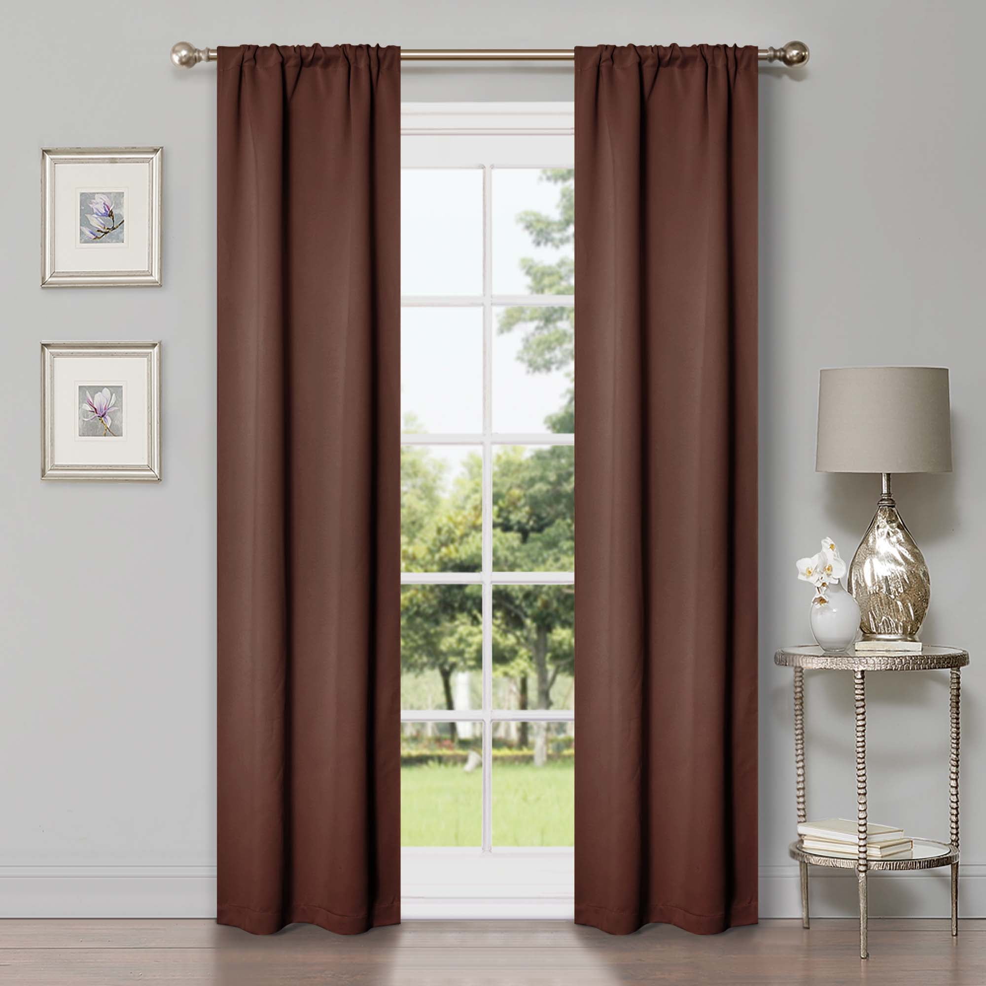 Superior Blackout Solid Light Filtering Rod pocket Curtain Panel Set, 26" x 84", Cappuccino