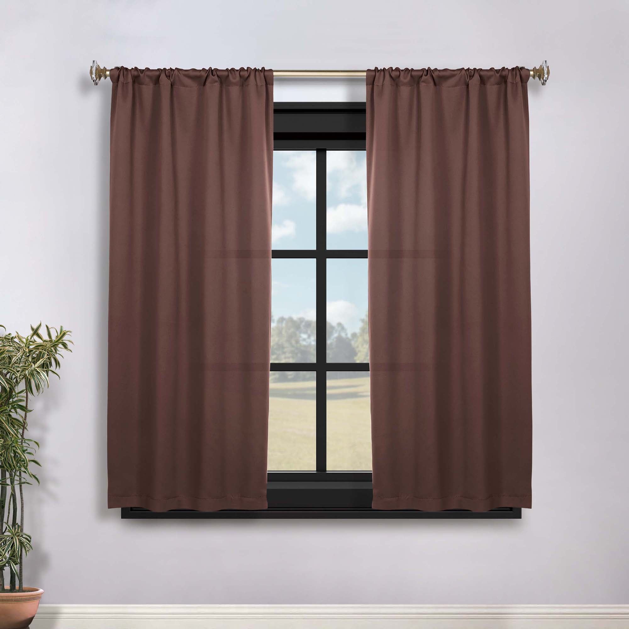 Superior Blackout Solid Light Filtering Rod pocket Curtain Panel Set, 36" x 63", Cappuccino