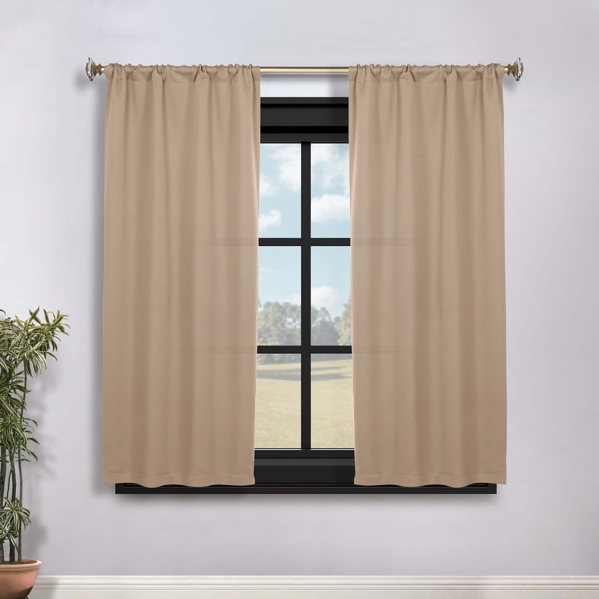 Superior Blackout Solid Light Filtering Rod pocket Curtain Panel Set, 36" x 63", Smoked Ash