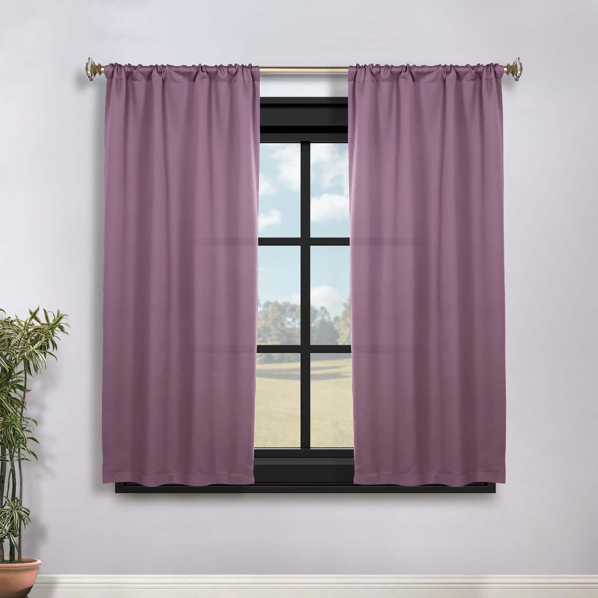 Superior Blackout Solid Light Filtering Rod pocket Curtain Panel Set, 36" x 63", Wisteria